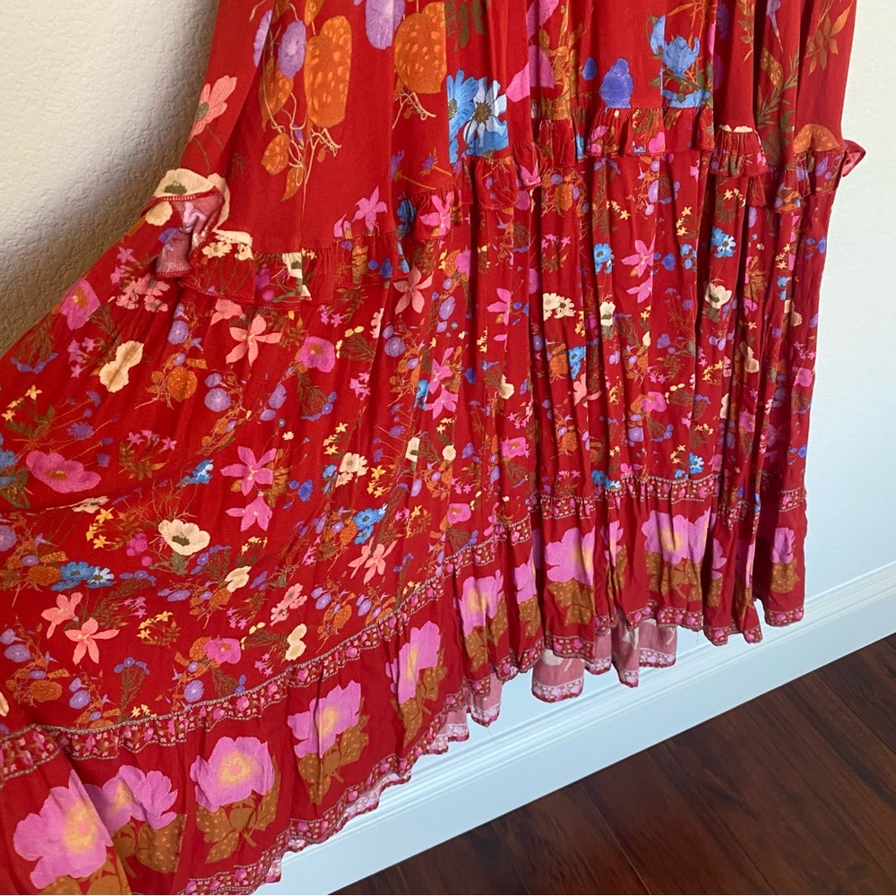 NWOT SPELL & THE GYPSY Free People Exclusive Wild Bloom Gown Crimson Cherry Red - Picture 7 of 12
